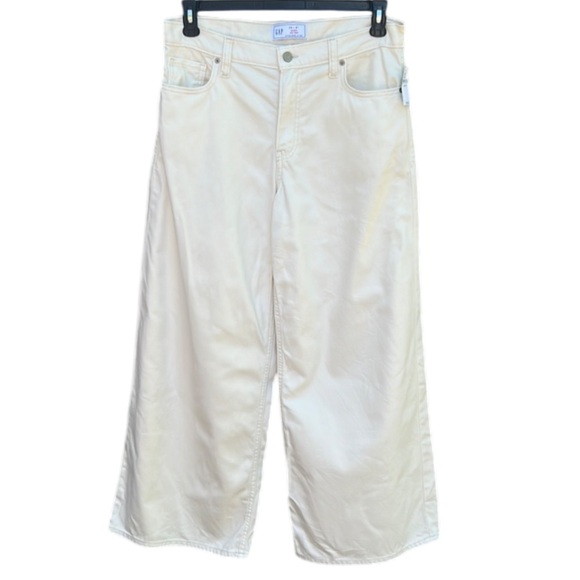 NWT Gap Wide-Leg Baggy Mid-Rise Cream Pants Size 8 Petite Relaxed Fit - Picture 2 of 16